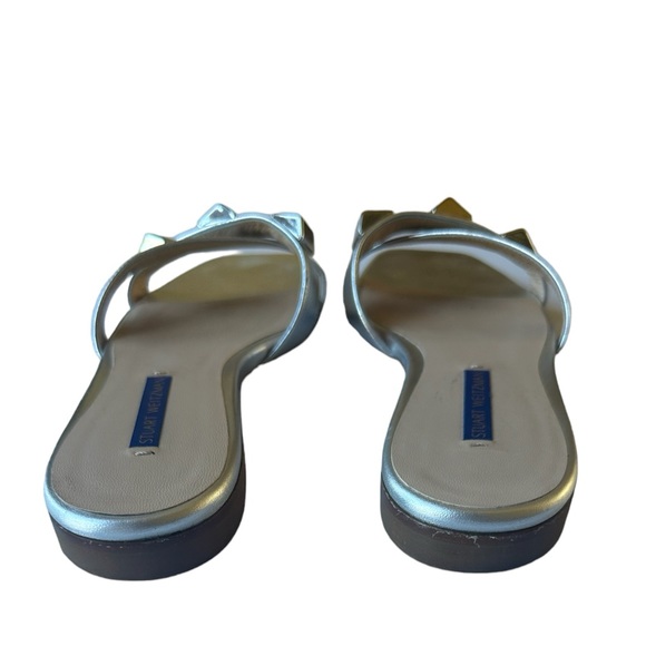 Stuart Weitzman Metallic Silver Cross Studded Leather Sandals Size 7.5 - Picture 4 of 7